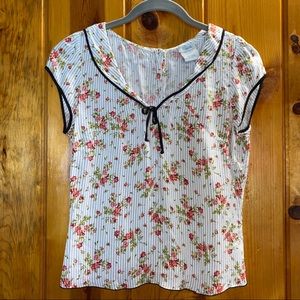 ODILLE • Stripe and Floral Collared Blouse